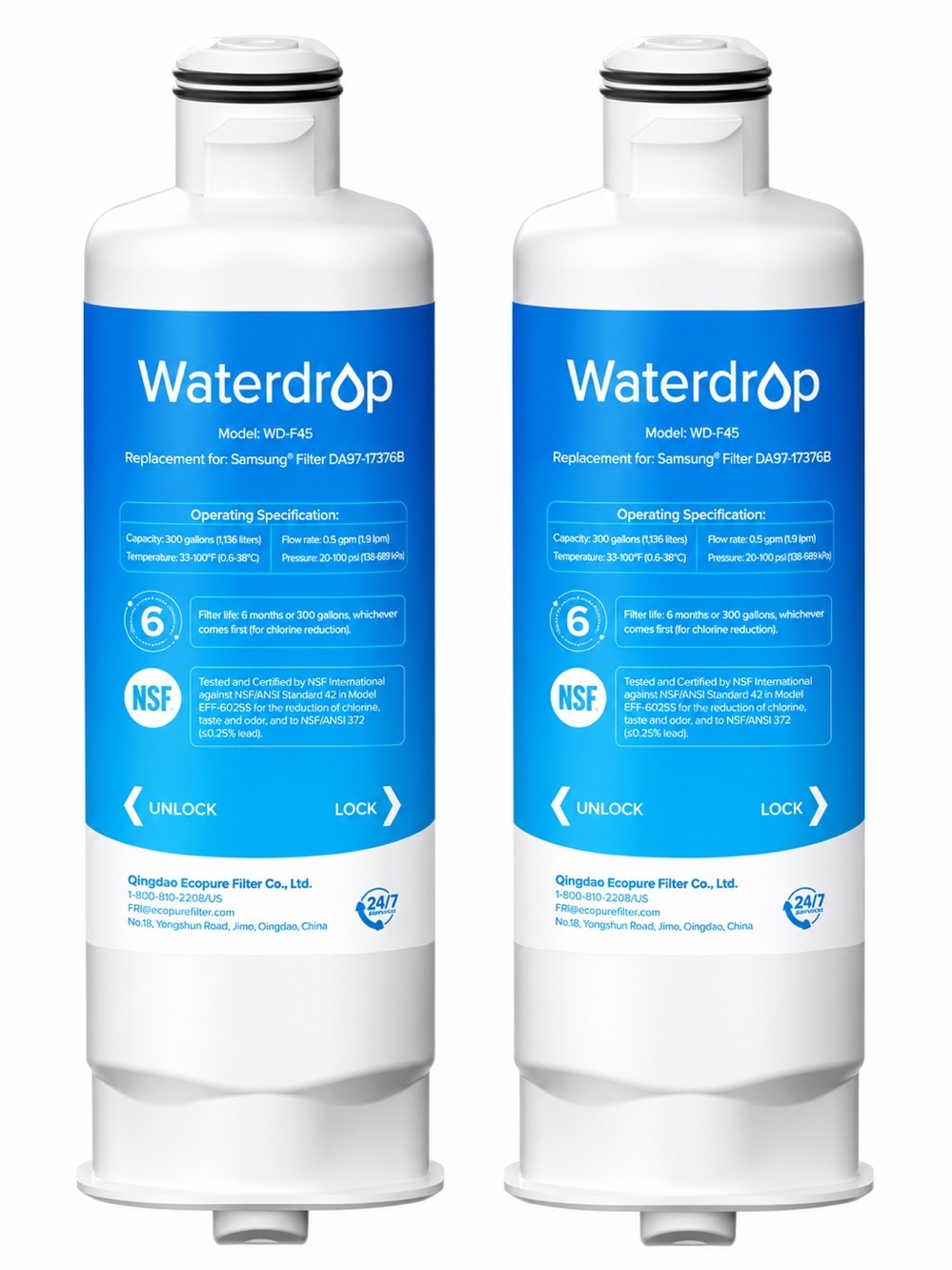 2 Pk-Waterdrop WD-F45 Water Filter, Replacement for Samsung DA97-17376B